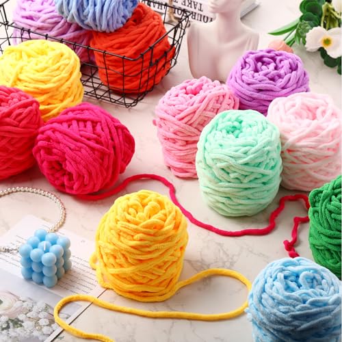 Image of Timgle 32 Skeins Chunky Chenille Yarn Soft for Crochet, Cute Color | 1470 Yards Bulky Thick Fluffy Yarn, Soft Velvet Plush Yarn for Hand Knitting Blanket Crafts Project