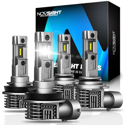 NOVSIGHT 9005 𝐇𝟏𝟏 Bulbs Combo - Upgraded Brighter 6500K Cool White, 1:1 Size Design H8 HB3 Off-Road Use or Fog Light Bulbs, Easy Installation, Plug and Play, Pack of 4