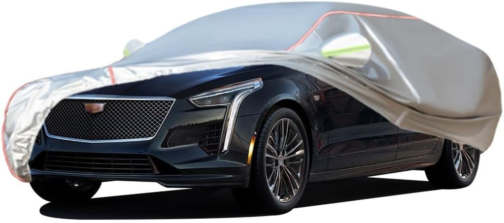 WOLWES Car Cover are Suitable for Cadillac CT6 All-Weather Windproof, Snowproof, Rainproof, UV-Protected and Breathable All-Season Universal with Side Door Zip Oxford Cloth Car Cover (Color : Black)