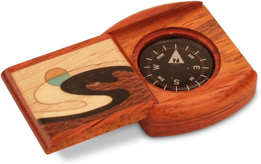 Handcrafted Wood Pocket Compass with Sliding Lid - Padauk Wave