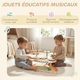 AIYAPLAY Jeux de Tambours pour Bébé, Tambour bébé avec Xylophone pour Tout-Petits, Instruments de Musique en Bois, Cadeaux de garçons et Filles 2+ Ans, Bois Naturel