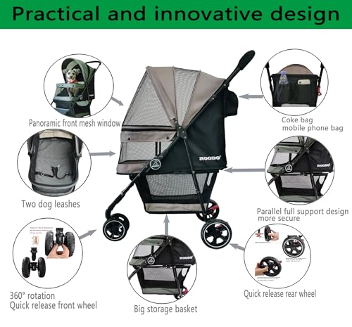 image for ROODO Escort 3 Wheel Dog Cat Pet Stroller for Small/Medium Dogs Cats B