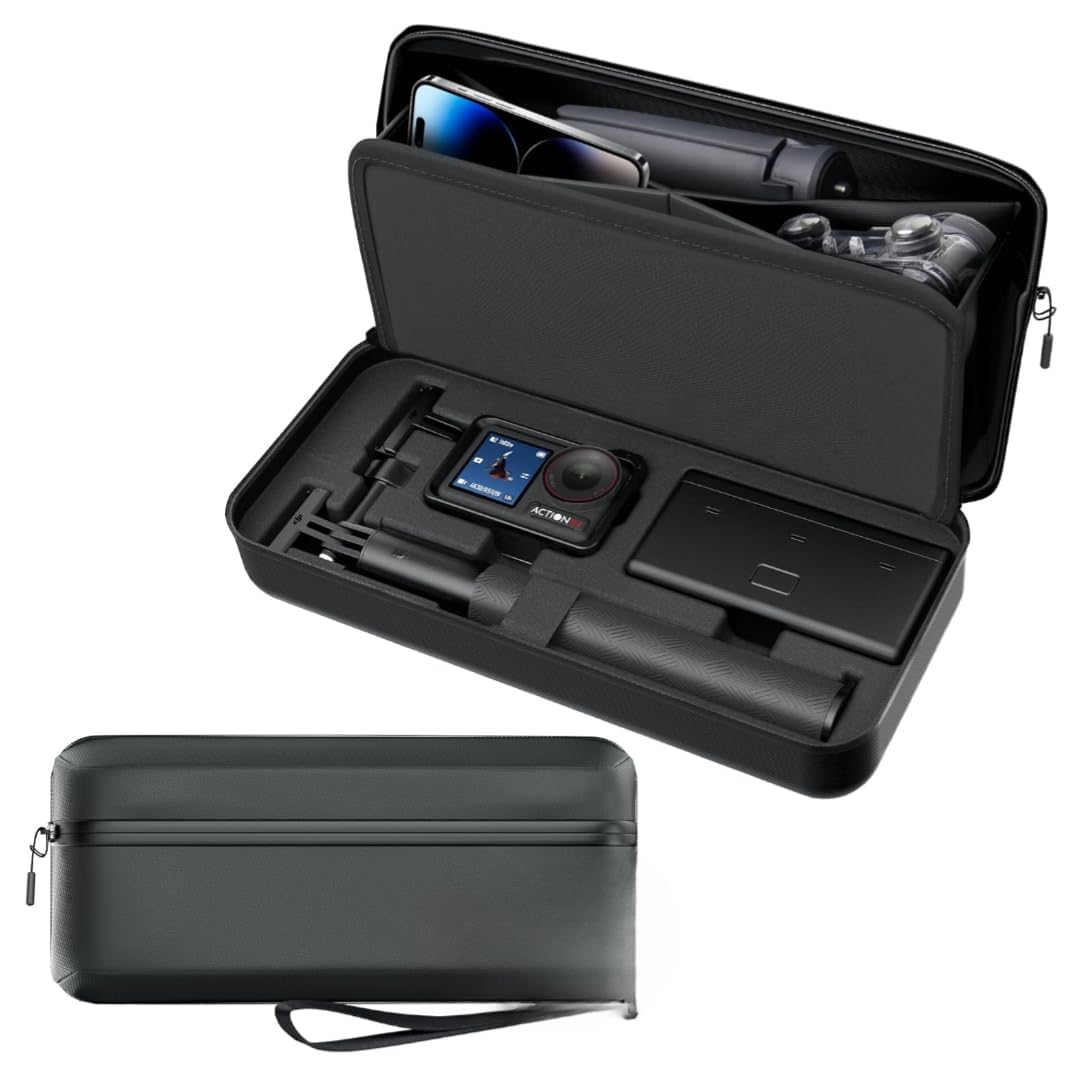 ELFOG PU Carry Bag Carrying Bag Compatiable for DJI Action 5 Pro/DJI Action 4, Storage Protective Case for Action 5 Pro Adventure Combo Accessories/Action 4 Adventure Combo Accessories, Black-image-1