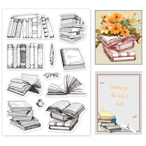 GLOBLELAND Tema de Día Mundial del Libro Pluma Sello Transparente Sello de Silicona Sellos Transparentes de Goma para Hacer Tarjetas DIY Decoración de Álbum de Recortes
