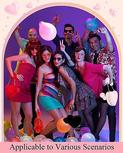 Aliceset 4 Sets Furry Purse Heart Shaped Furry Purse Glasses Set, Fluffy Love Shaped Wallet, Soft Faux Fur Handbag for Women Ladies Happy Valentine Gifts4