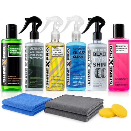 ShineXPro Car Cleaning Kit 10 Pcs - Car Shampoo, Interior Cleaner...