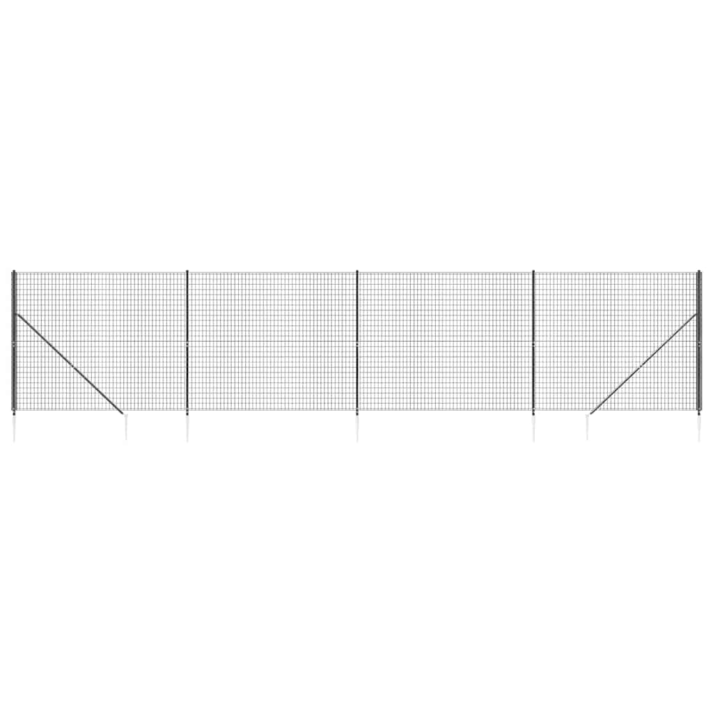 Galvanised Steel Wire Mesh Fence with Spike Anchors Anthracite 1. 4x10 m, Heavy-Duty Outdoor Garden Barrier for Security, Animal Enclosure, Dog Kennel, and Property Boundary, PVC Posts and Pliers