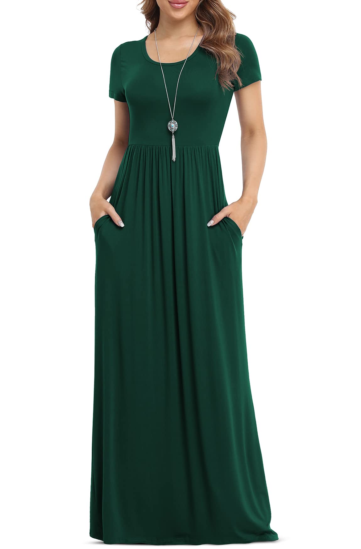 VIISHOW Women's Short Sleeve Loose Plain Maxi Dresses Casual Long Dresses with Pockets