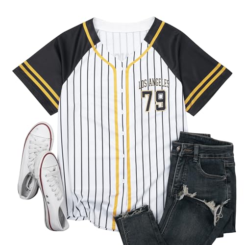 Image of Baseball Jersey Women Baseball Shirts Baseball Team Button Down Jerseys | Game Day Striped Jersey, Perfect for Daily Outings, Photos, Sports, Hip-Hop Party, Campus Wear, Weekend Hangout
