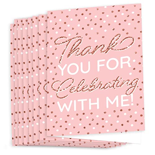 Image of Big Dot of Happiness Pink Rose Gold Birthday - Happy Birthday Party Thank You Cards (8 count)