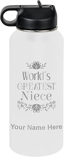 Miniatura 28 de LaserGram Personalized Water Bottle, World's Greatest Niece, Stainless Steel Double Wall Vacuum Insulated with Flip Top Straw, Custom Engraved Gift