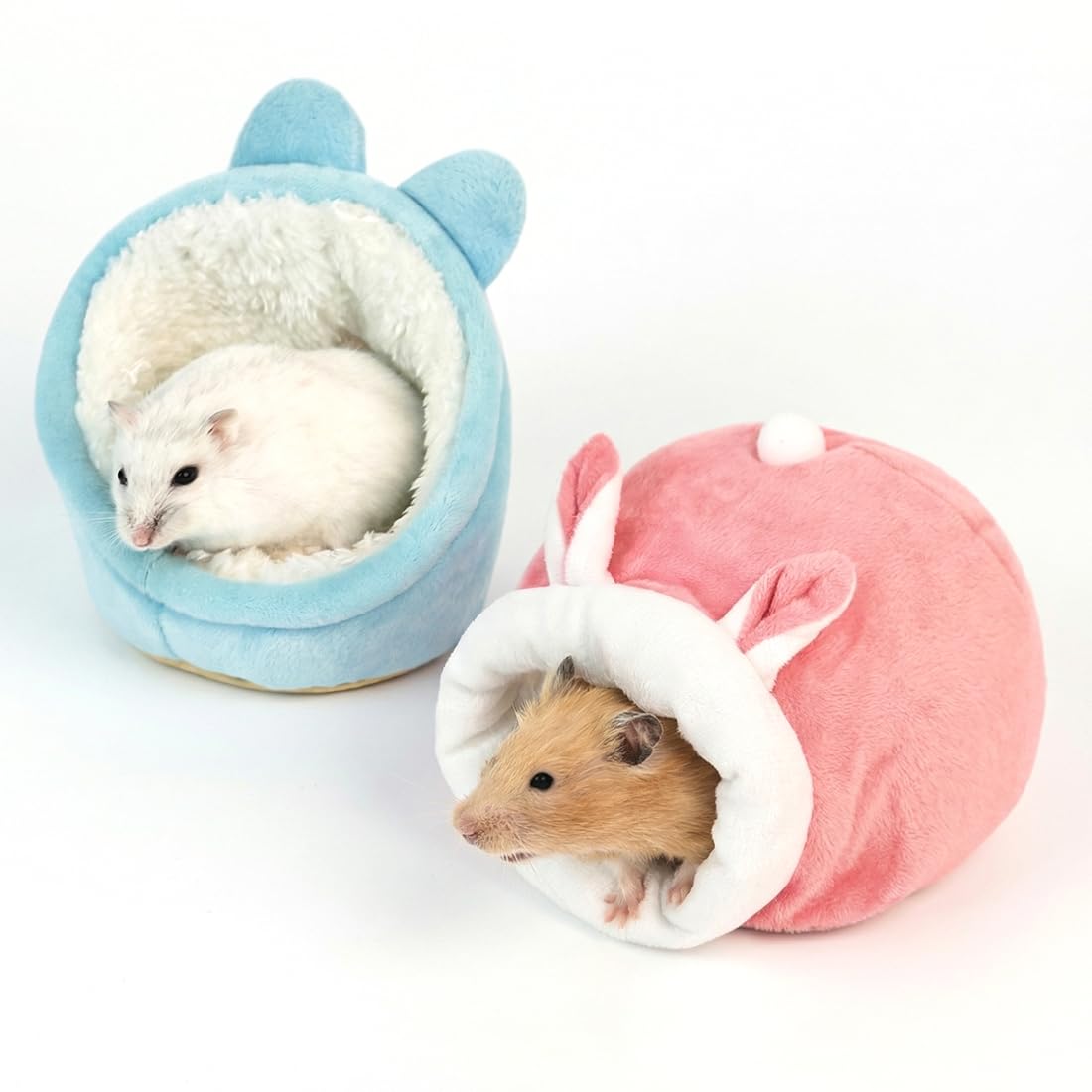 Set di 2 Letti per Animali Domestici per Porcellini d'India, Cincillà, Ricci – Confortevoli, Stampati con Cartoni, per Dormire, Inverno, Interno (Rosa e Blu)