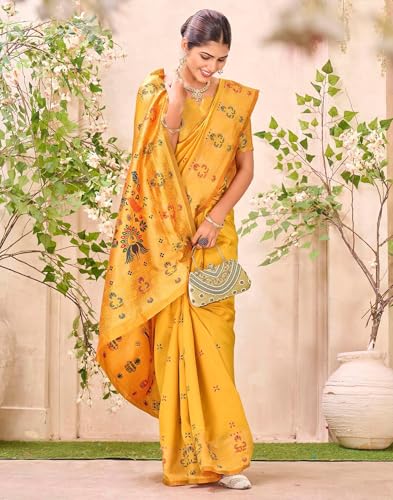 Image of SIRIL Women's Weaving Paithani Silk Saree With Unstitched Blouse Piece