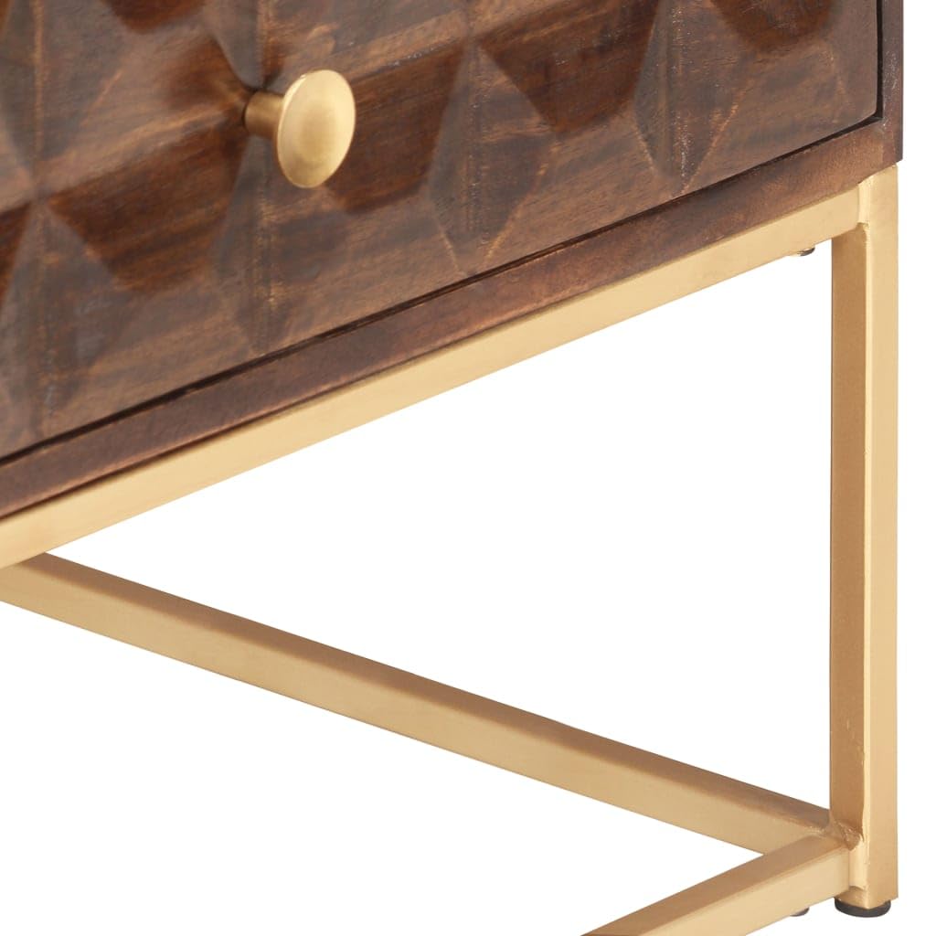 Tavolino Caffè 112x50x40 cm Legno Massello Mango 2 Cassetti