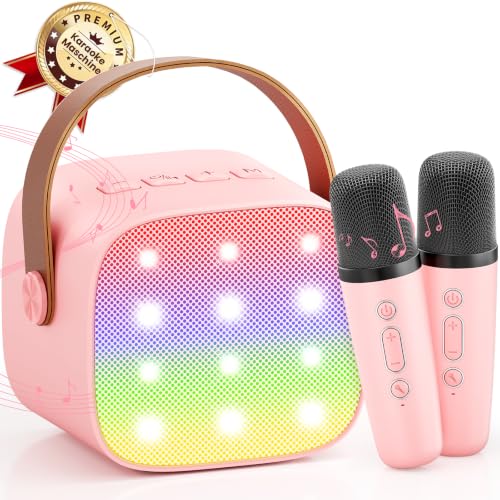 Karaoke Maschine mit 2 Karaoke Mikrofonen Geschenk Mädchen: [Premiumversion] Mini Karaoke Maschine Kinder mit Mikrofon Kindertag Geschenk Spielzeug 3-12 Jahre - Geburtstagsgeschenk MusikLautsprecher