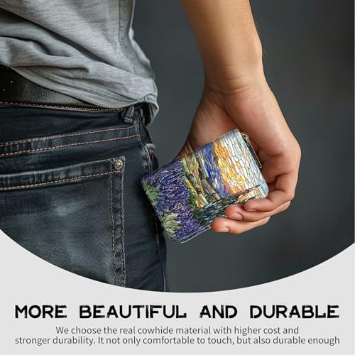 Image of Cute Credit Card Holder with Zipper, Stained Glass Lavender RFID-Blocking Card Case Small Wallet for Women Men, Multi-slot Card Organizer Case Travel Accordion Wallet