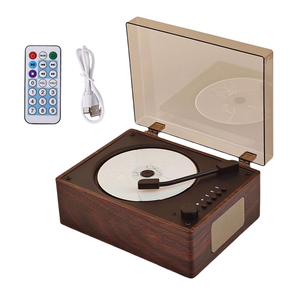 Reproductor de CD con Altavoz Bluetooth Compatible con Bluetooth 5.1, Reproductor de Álbumes, Reproductor de CD con Bandeja, Color Nogal.
