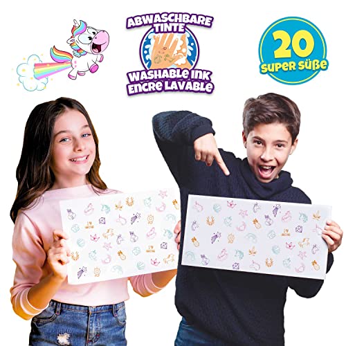 CRAZE Stempel Kinder mit Einhorn Motive Stempelkoffer 20 Stempelkissen Kinder abwaschbar Stempelset Kinder Unicorn Stempelset bunt inkl. Papierblock im Koffer 29190