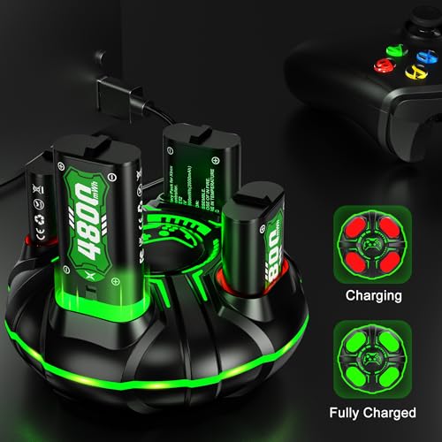 Image of Ukor Fast Charging 4x4800mWh Rechargeable Battery Pack with Charger for Xbox Controller Rechargeable Batteries Xbox for Xbox One & S & X & Elite, Xbox Series X & S