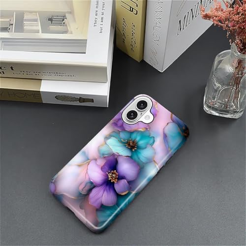 Punmada for iPhone 16 Case,Girl Women Boy Hard Hybrid Shell Shockproof Silicone Full Body Protective Glossy Case for iPhone 16 Golden Purple Flower Art Pattern - image 3