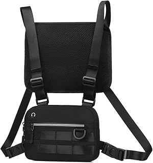 Camouflage Chest Pack Bag for Men Water Resistant Running Lightweight Vest Packs Utility Pack for Outdoors (Black)