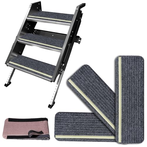 Flamesio RV Step Covers 3 Packs, RV Stair Covers for Mobile Home and Camper, Camper Step Covers, Non Slip RV Step Rug Carpet Outside, Waterproof, Glow in The Dark, 24 x 7.5 Inches
