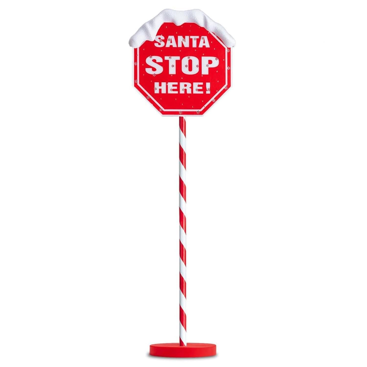 LIVHOME Light Up Santa Stop Here Sign, Flashing LED Christmas Sign with 8 Modes, Battery Operated Outdoor Christmas Decoration, Santa Holiday Light for Yard or Window Display (Multi-Colored)