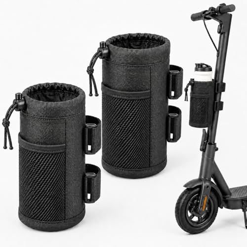 2Pack Scooter Cup Holder for Adults and Kids Fits Electric and Kick Scooters Velcro Water Bottle Holder for Scooters(Black)