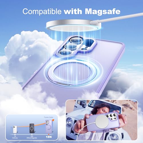 Image of for Samsung Galaxy S26 Ultra Case with 360Rotatable Magnetic Ring Stand Compatible with Mag-Safe Military Protection Matte Translucent Phone Case for Galaxy S26 Ultra 6.9 inch,Purple