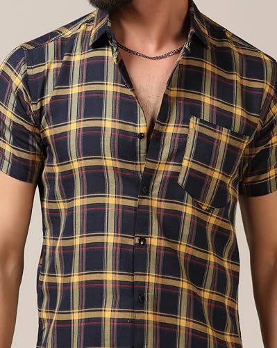 Image of TOPLOT Men's Regular Fit Casual Shirt Checks Design with Spread Collar & Half Sleeves
