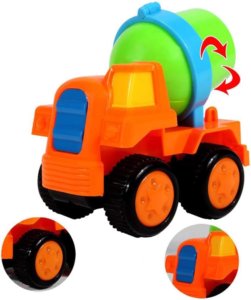 Image of SHAKTISM Construction Vehicle Toys, 6 Pack Friction Powered Cars, Push and Go Play Set with Cement Mixer, Dump Truck, Bulldozer, Tractor, Truck and Road Bike