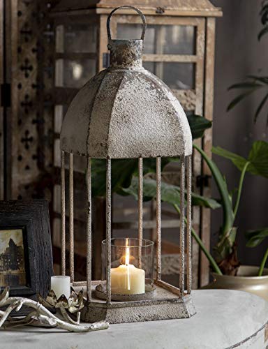 SOFE Garden Metal Candle Lanterns Outdoor Decorative Farmhouse,21" Large Vintage Hurricane Candle Holder for Pillar Candle,Rustic White Distressed Finished Candle Holders for Front Door Porch Decor SOFE Garden Metal Candle Lanterns Outdoor Decorative Farmhouse,21" Large Vintage Hurricane Candle Holder for Pillar Candle,Rustic White Distressed Finished Candle Holders for Front Door Porch Decor