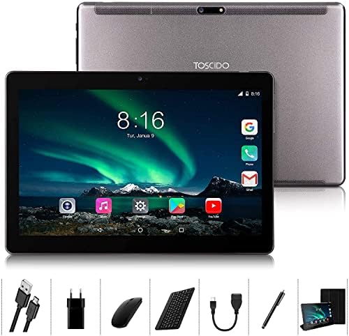 TOSCiDO Tablet 10 Inch 8 Core Android 11,4GB RAM,64GB Expandable up 128GB,Dual SIM 4G LTE,GPS,WiFi,Bluetooth Keyboard,Mouse,Tablet Case and More Included(Gray)