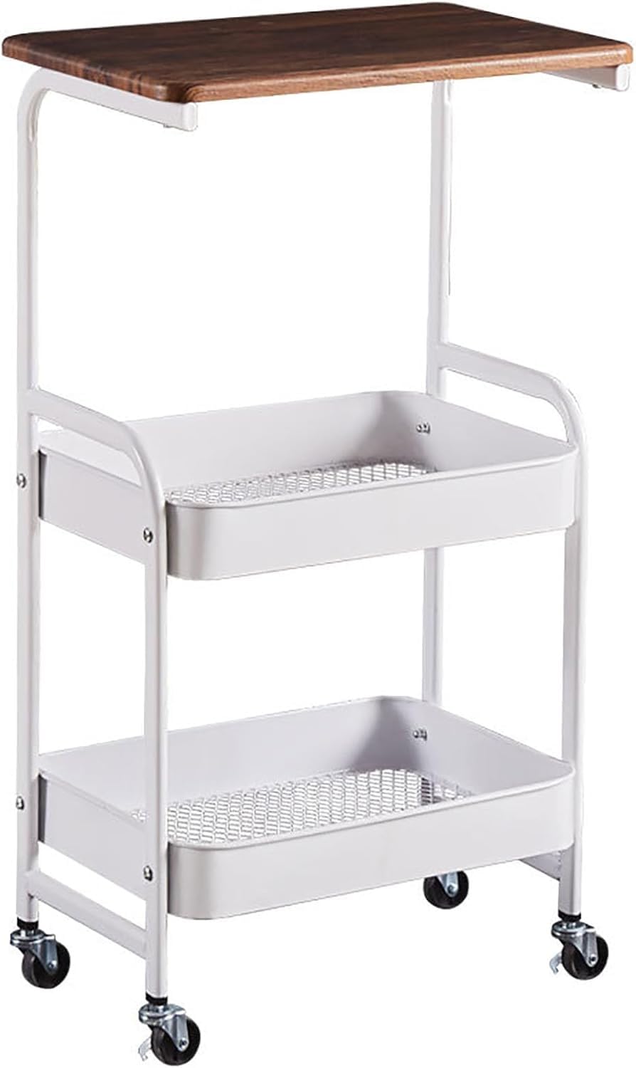 Chariot de rangement à roulettes meuble étagère mobile 3 niveaux blanc