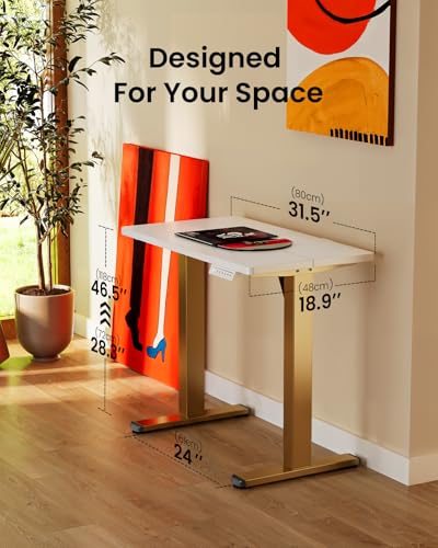 Image of ErGear Height Adjustable Electric Standing Desk, 32 x 19 Inches Sit Stand up Desk, Memory Computer Home Office Desk, White+Gold
