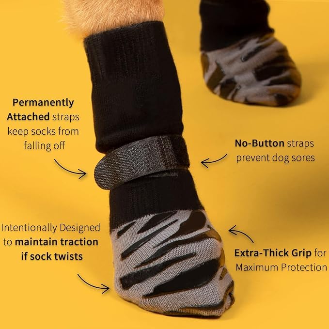 Image of KUTKUT 4Pcs Non-Slip Socks for Indoor Flooring to More Grip Dog Grip Socks of Senior Dogs Indoor Outdoor Adjustable Dog Paw Protectors for Injury Tiger Stripe (Size: M: L*W : 16 * 6cm)