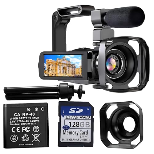 Image of Video 4K Camera Camcorder 56Mp Digital Recorder Microphone 128G Card Handheld Stabilizer Lens Hood 18X Zoom Tripod Ir Night Vision 3 Touch Screen 2 Batteries