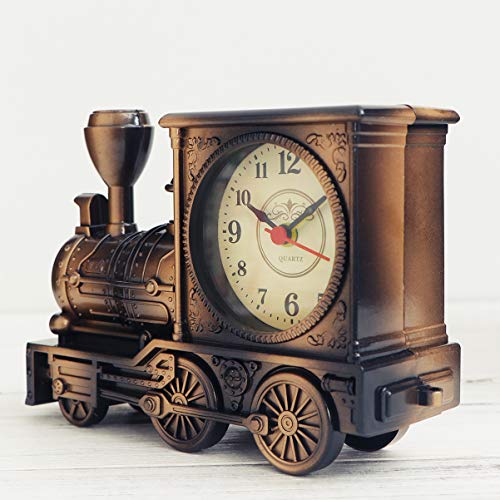 Favomoto Bronze Retro Train Clock Model Train Locomotive Clock Table Time Clock Steampunk Decoration Home Office Shelf Train Model Time Clock #TOP3