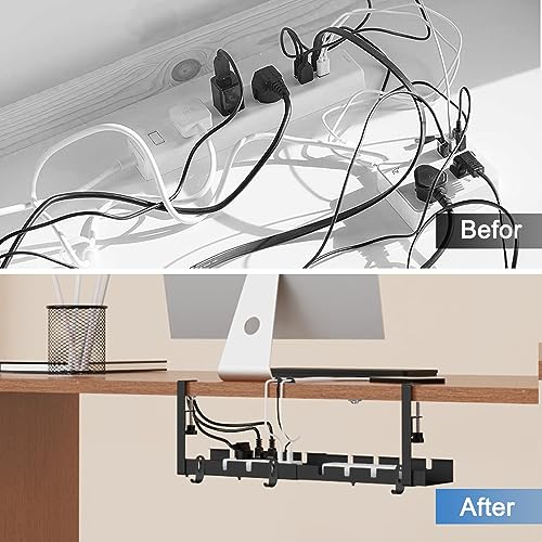 Flow fire Under Desk Cable Management Tray, Retractable Wire Organizer, Adjustable 28.5-55cm, Black - Image 3