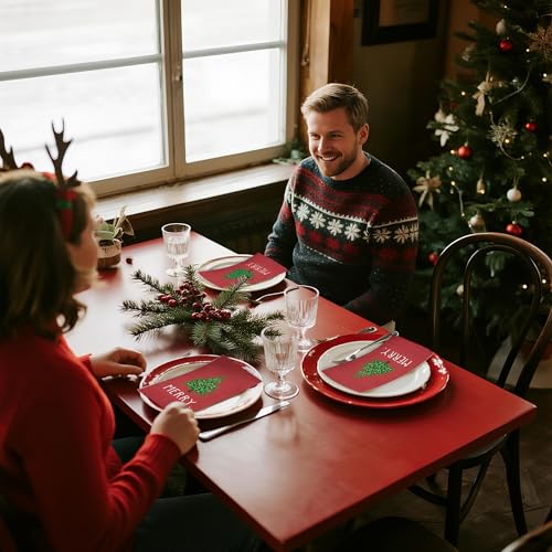 WRAPAHOLIC 50Pcs Christmas Paper Napkins - 3 Ply Merry Xmas Tree Pattern Guest Disposable Hand Towels for Bathroom, Christmas, Holiday, Party Celebration - 4.3 x 7.9 In – Image 7