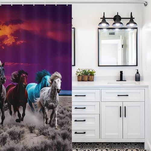Rideau de douche cheval polyester imperméable baignoire angle 168x183