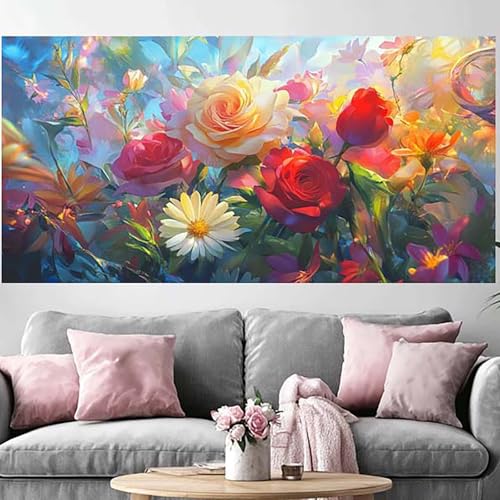 Broderie diamant fleur 60x120cm sans plis kit peinture diamant 5D complet strass cristal