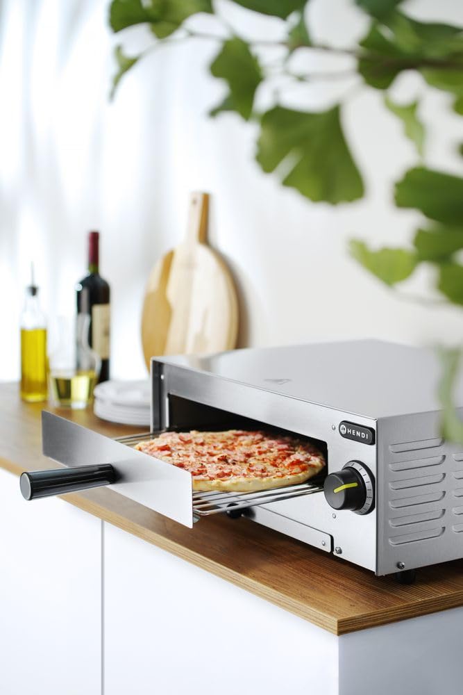 HENDI Horno profesional para pizzas, horno eléctrico, para pizzas hasta diámetro 30cm, 230V, 1300W, 480x420x(H)195mm, acero inoxidable