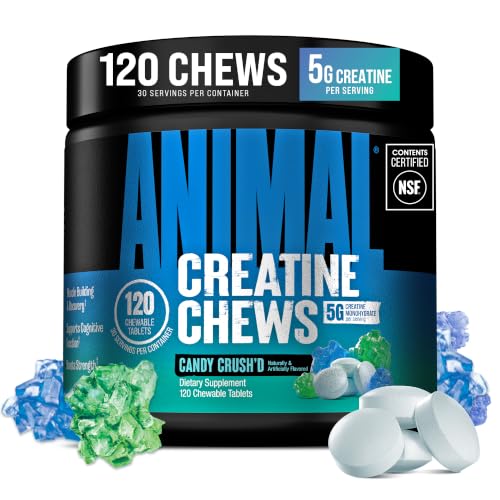 ANIMAL Creatine Performance Chew Tabs Candy Crush'd - Kautabletten mit 5 g Kreatin Monohydrat pro Portion & Meersalz fĂĽr verbesserte Wirkung - 120 Tabletten