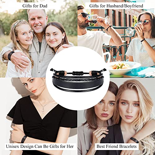 Inspirational Bracelets For Men Leather Gifts For Him Boyfriend Husband Boys Stackable Handmade Black Braided Bracelets Motivational Quotes Engraved Stronger Than The Storm Birthday Christmas Jewelry #TOP6