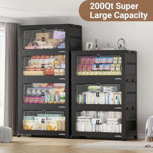 Image of BROVIEW 1000Qt Stackable Storage Bins with Lid for Home Dorm, 5Pack Black