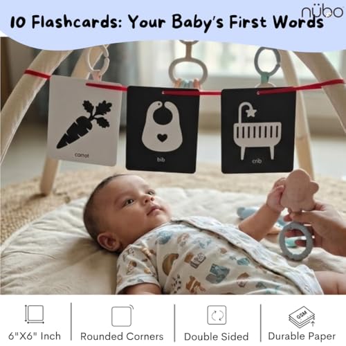Image of Nubokind Sensory Kit: Flash Cards for New Born Baby (3-in-1 Combo) | High Contrast Flash Cards for 0-3 Months | Crinkle Cloth Book with Mirror | Tummy Time Banner Toys for Newborns 0-6 Months & Older