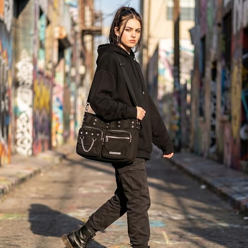 Bolso Tote para mujer estilo Y2K Makukke en lienzo negro miniatura 2