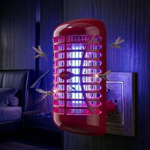 Image of Electric Mosquito Killer Lamp with Shock Grid | UV Light Insect Trap for Mosquitoes & Flying Bugs | Indoor Night Lamp for Home, Bedroom, Kitchen & Office | (Blue, Red, Green) (Red)