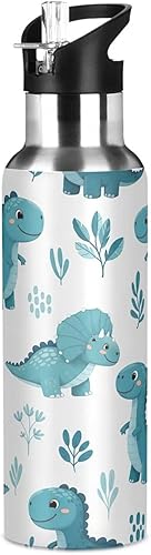 Miniatura 8 de Linda botella de agua aislada azul dinosaurio de 32 onzas, botella de agua deportiva sin BPA aislada a prueba de fugas